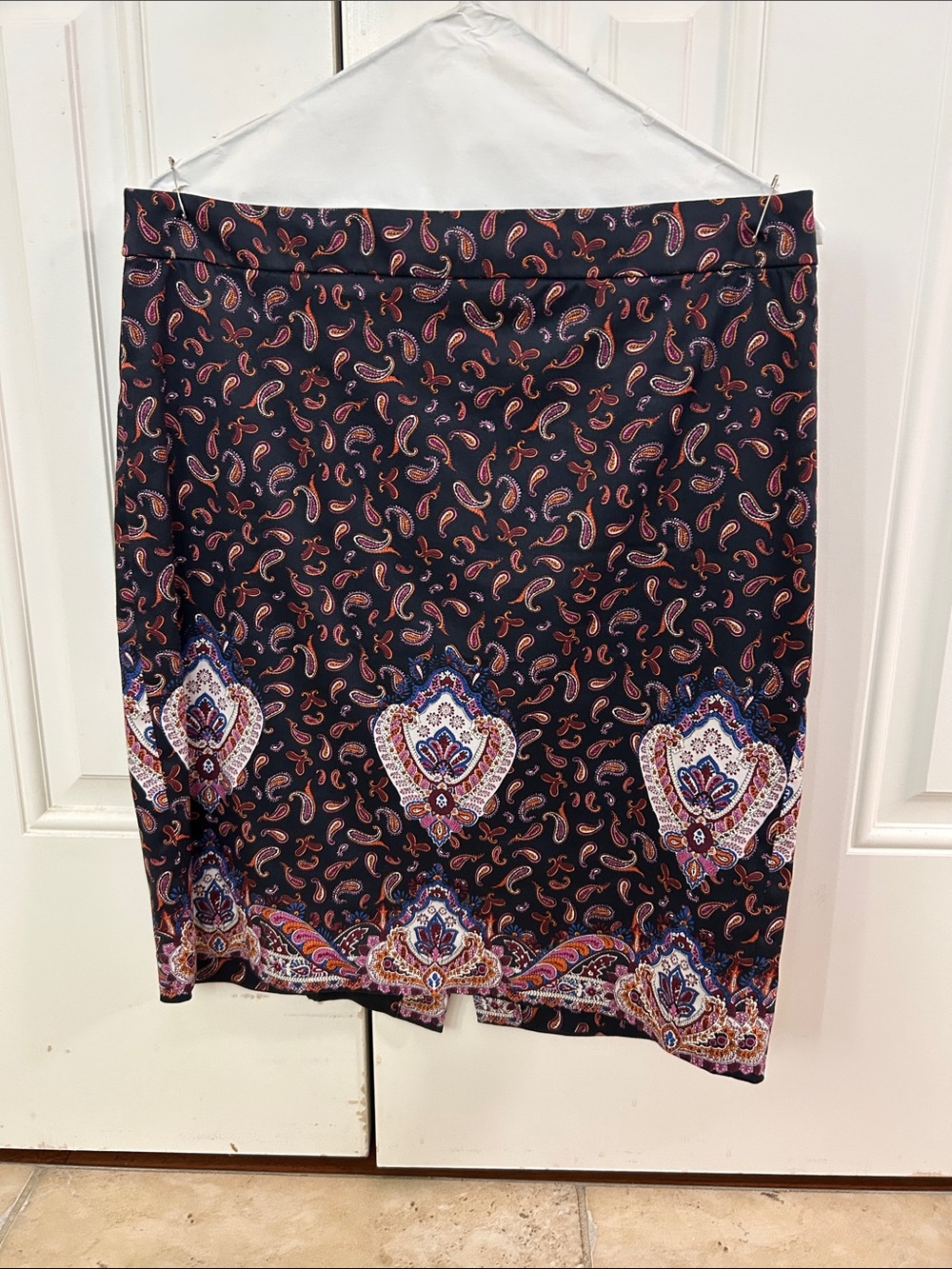 J. Crew Paisley Border Print Pencil Skirt - Navy